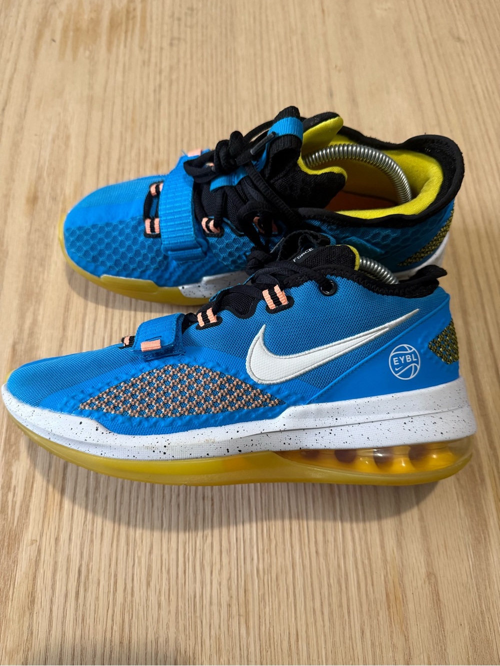Mens Nike Air Force Max Blue and Yellow EYBL Basketball Sneakers